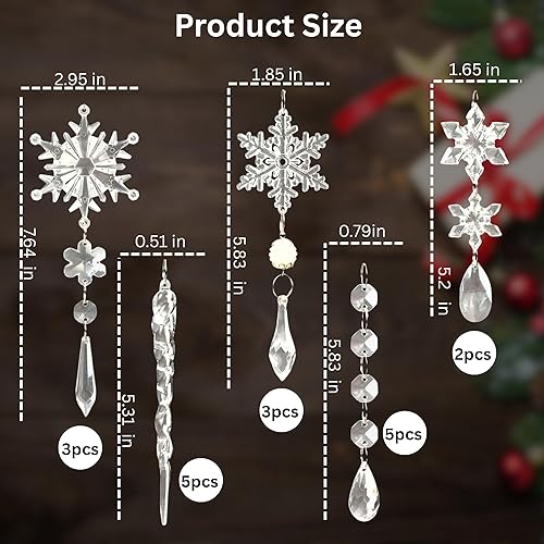 Miniatura 2 de 18 adornos de carámbanos de cristal para árbol de Navidad, adornos de cristal, carámbanos acrílicos y copos de nieve, adornos de Navidad para