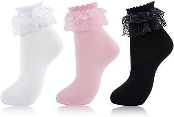 Women Ruffle Socks Frilly Ankle Socks Cute Adult Lace Ruffles Dress Sock Fancy Lolita Crew Bobby Bride Sock for Woman