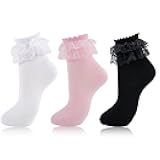 MKYSZLT Women Ruffle Socks Frilly Ankle Socks Cute Adult Lace Ruffles Dress Sock Fancy Lolita Crew Bobby Bride Sock for Woman