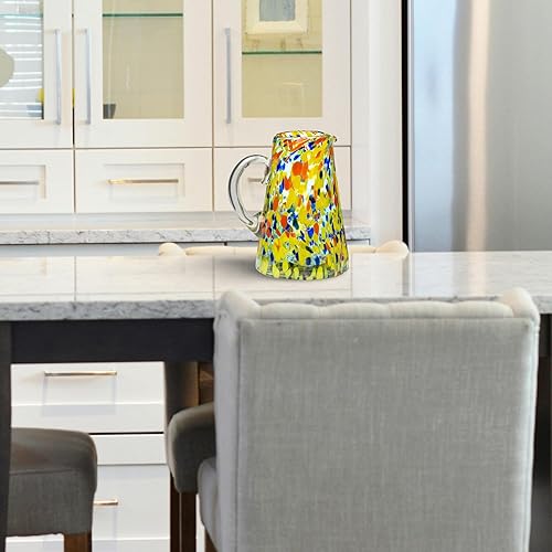 Miniatura 3 de Amici Home Carnaval Jarra | Auténtica cristalería mexicana hecha a mano | Cuentas opacas incrustadas | Jarra de vidrio para margaritas, limonada y