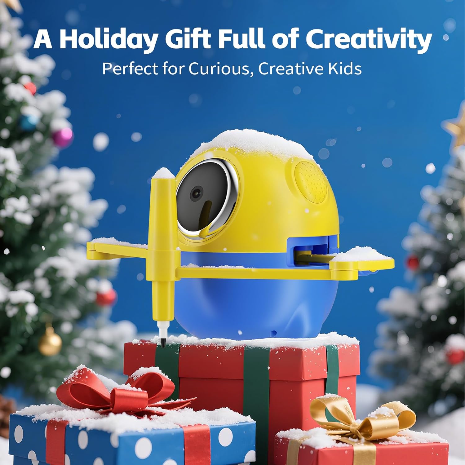 Drawing Robot for Kids with Camera Recognition, Interactive Educational Drawing Machine with 150 Cards, Montessori Painting Learning Toys for Ages 3+, Birthday for Boys Girls (Yellow)