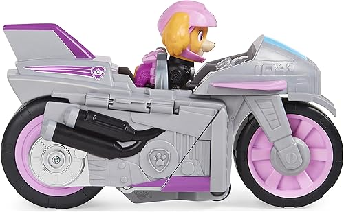 Miniatura 33 de Paw Patrol, Moto Pups Deluxe de Marshall, vehículo de motocicleta de tracción que hace piruetas, figura de juguete