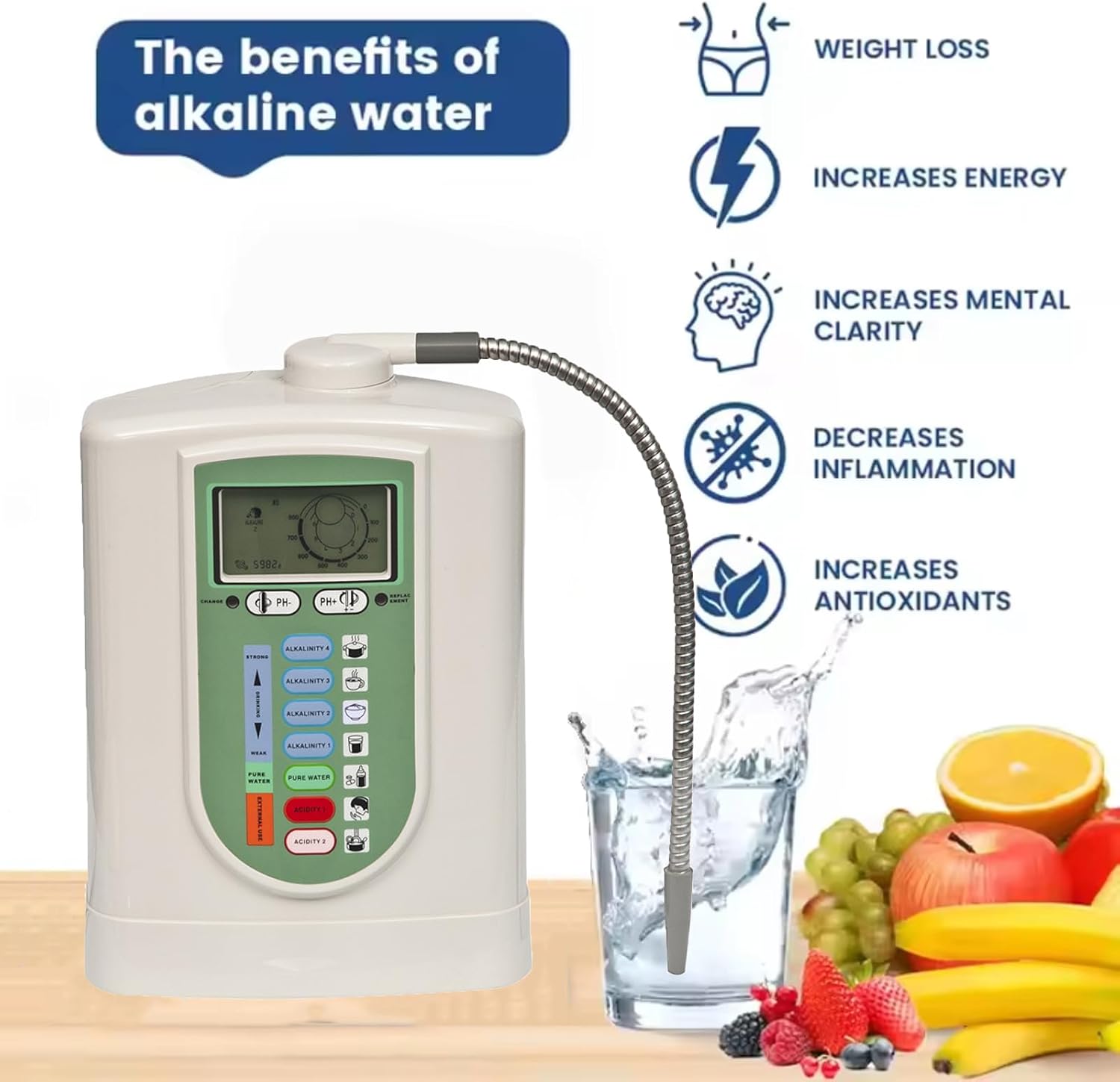 Alkaline Water Ionizer Machine with Multi-Stage Filtration, Adjustable pH Levels 4-10, Water Filter Up to +350mv-850mV ORP, Antioxidant Hydrogen Rich Water, Home & Office Use White 5 Plates
