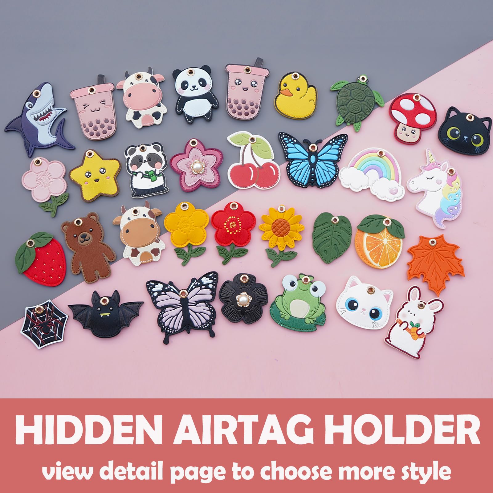Versteckter Schlüsselanhänger-Halter für Airtag 2. und 1. – Niedliche Leder-Schlüsselring-Hülle für Frauen – Haifisch-Schildkröte, 2 Stück