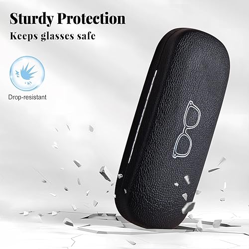Vista 4 de RayLove Estuche para lentes, paquete de 2 unidades, unisex, funda rígida para lentes, de piel sintética, con accesorios para gafas