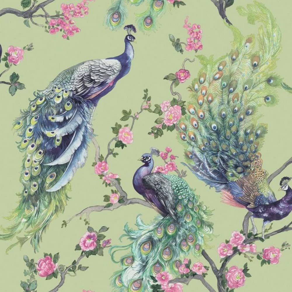 Holden Decor Menali Green Wallpaper 35921 - Vinyl Glitter Peacock Feather Floral