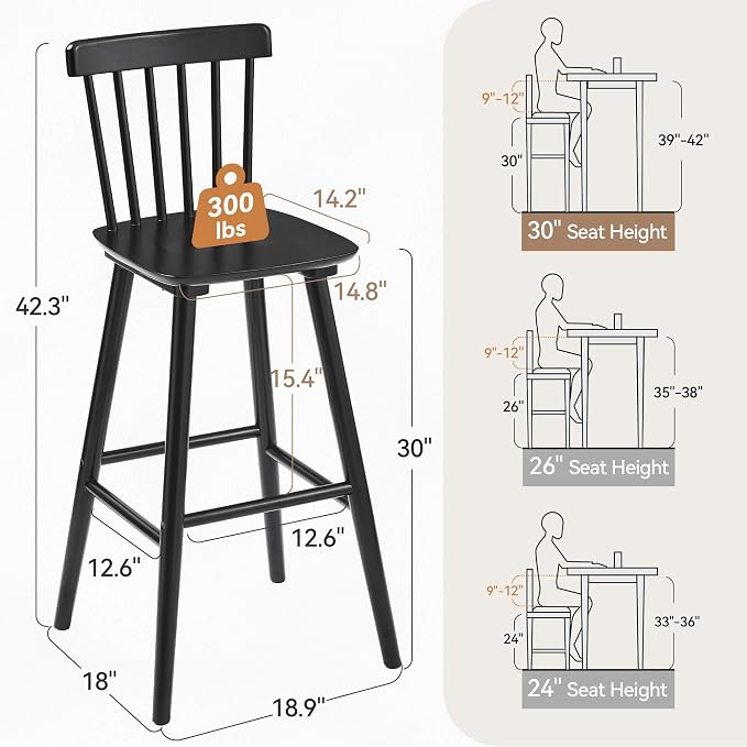 LUE BONA Set 4 Butacos Windsor madera negra 30 pulg. miniatura 2