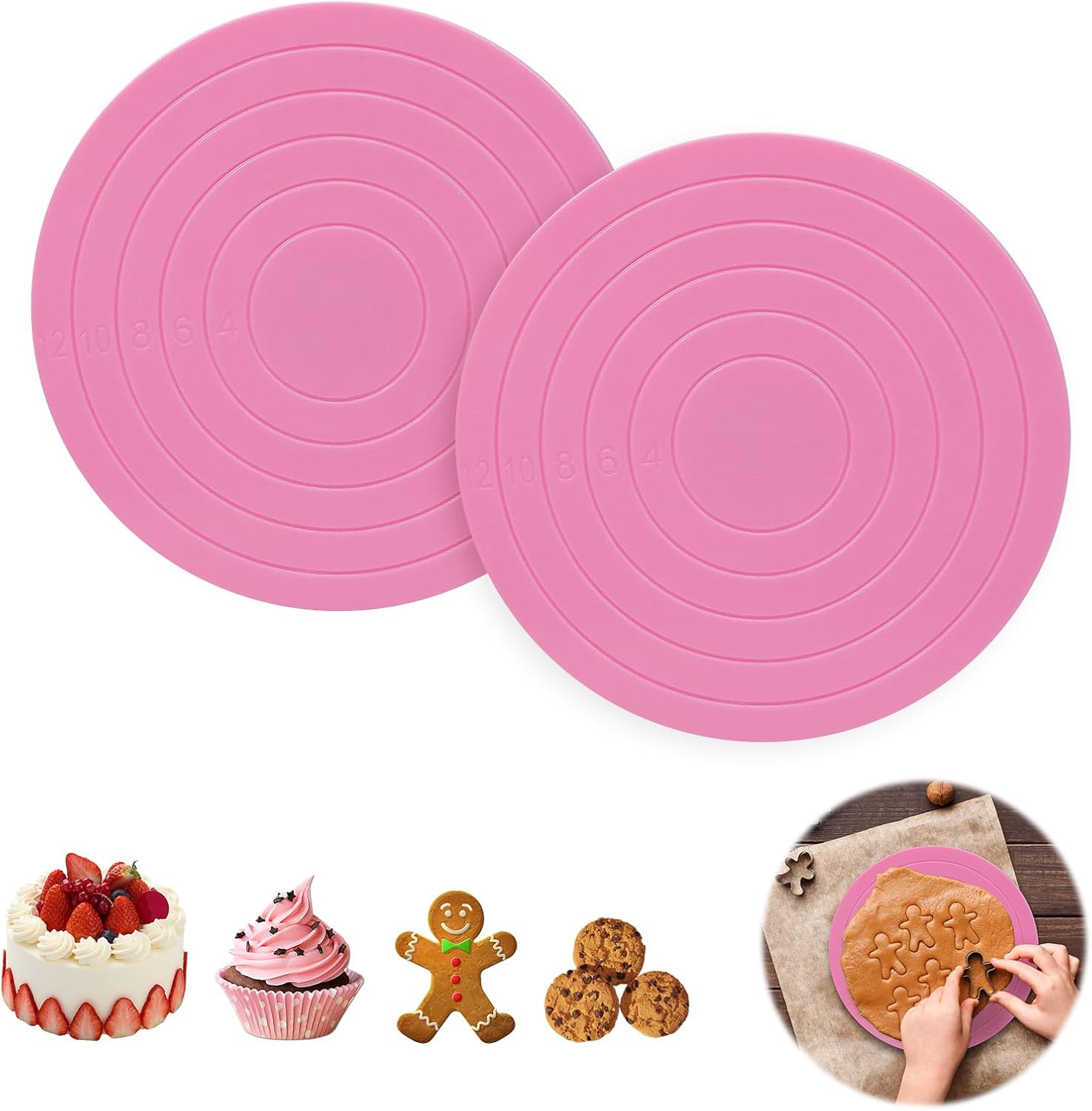 2Pcs Cake Decorating Turntable,5.5inch Rotating Turntable, Turns Smoothly Revolving Cake Stand Decorating Baking Tools Accessories Supplies for Cookies Cupcake,Pink