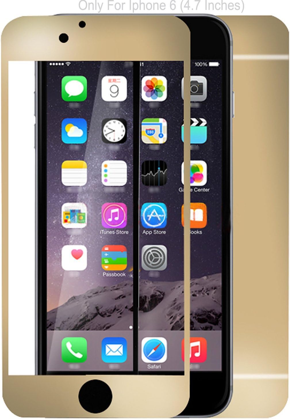 Iphone 6 Colored Mirror Screen Protector [Tempered Glass],connetech Electroplating Mirror Effect Front Screen & Back Tempered Glass Screen Protector Whole Body Protection Anti Scratches for Iphone 6 6s 4.7inch (Gold)