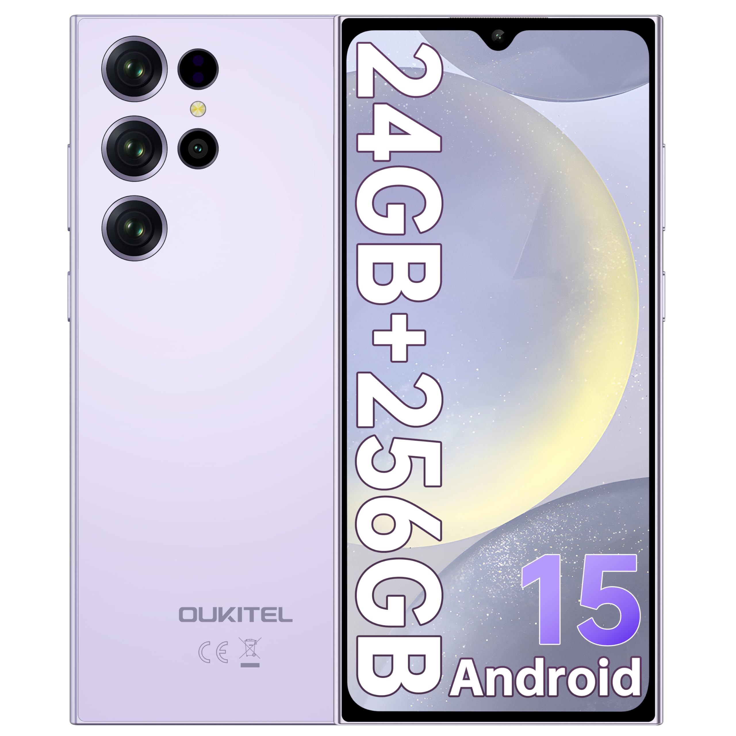 OUKITEL C61 Pro Teléfono Móvil, 24GB+256GB, 6,88″ HD+ 90Hz, 5150mAh, Morado