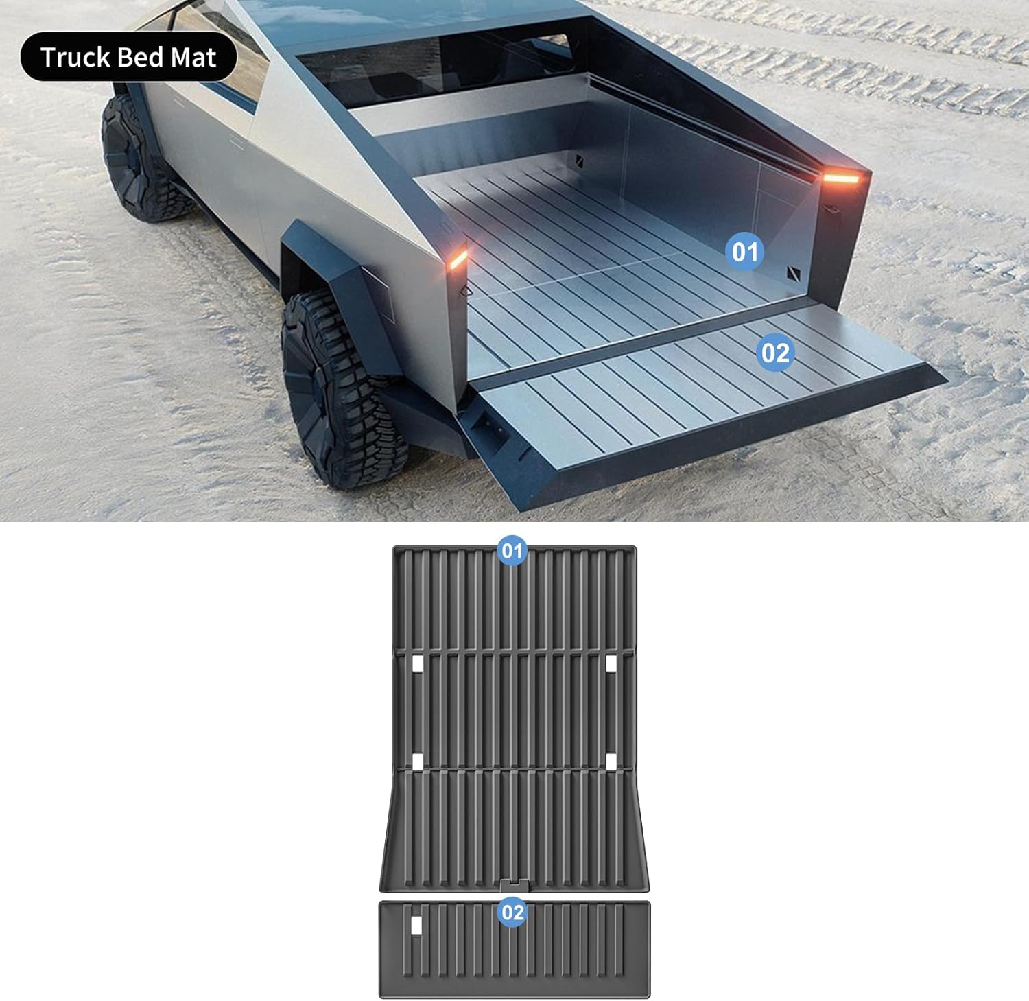 LUCKEASY 2pcs Truck Bed Mat Compatible with 2023 2024 Tesla Cybertruck Bed Mat TPE Heavy Duty Truck Bed Protector All Weather Protection Rear Truck Liner Pickup Car Bed Cargo Mat (Black) Truck Bed Mat & Tailgate Mat - 2P