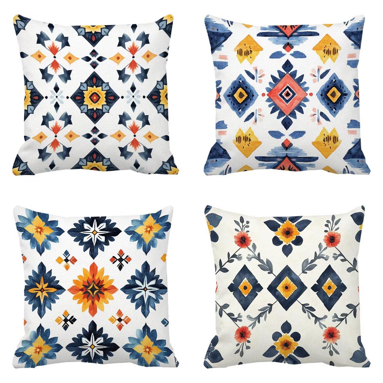 Housse coussin 60x60 cm lot de 4 imperméable en lin fini les taches sur le canapé de jardin