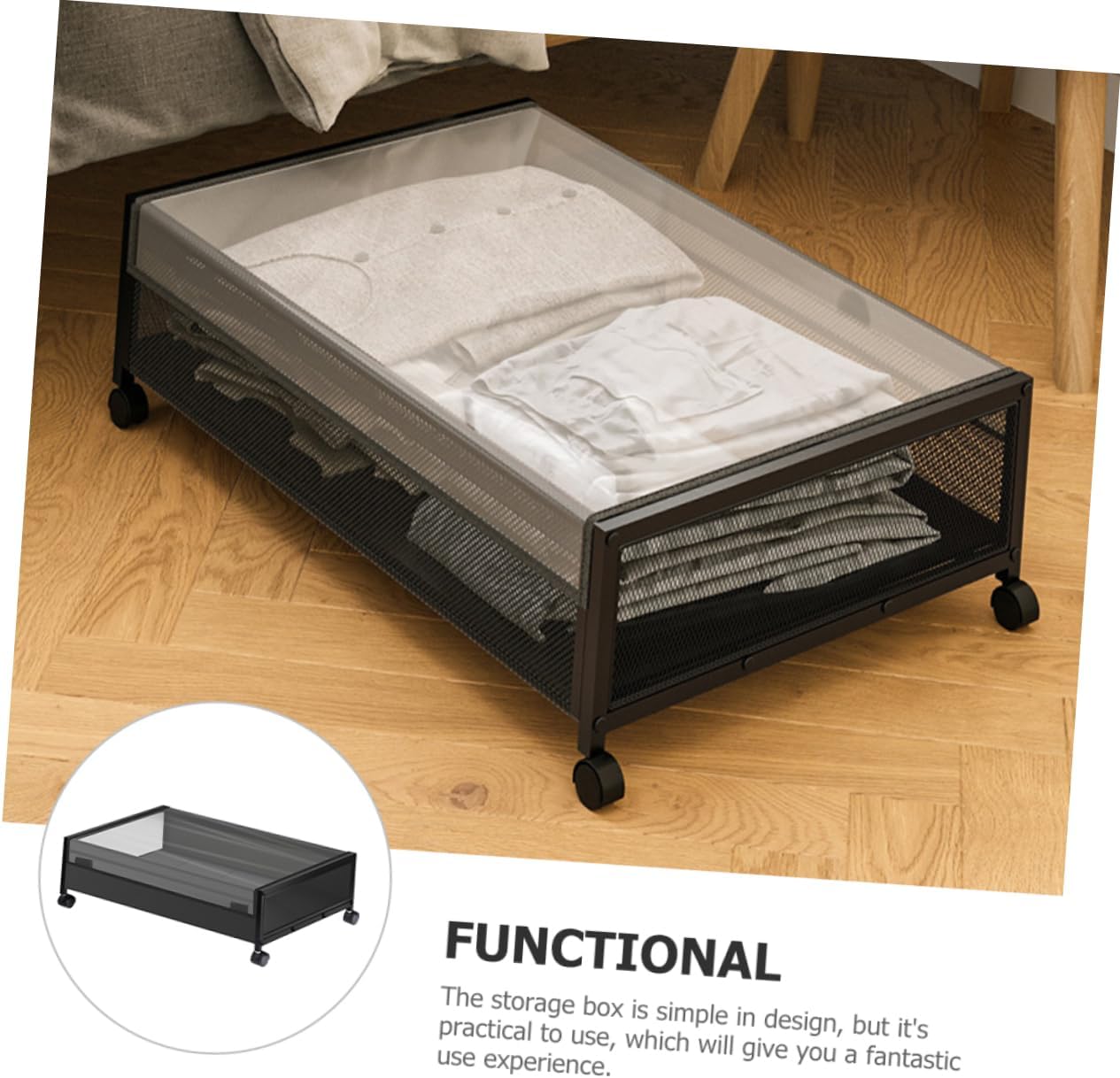 under Bed Storage Basket with Wheels Multi-purpose Organizer for Clothes Shoes Toys and Books Mesh Design for Easy Visibility for Bedroom and Living Space