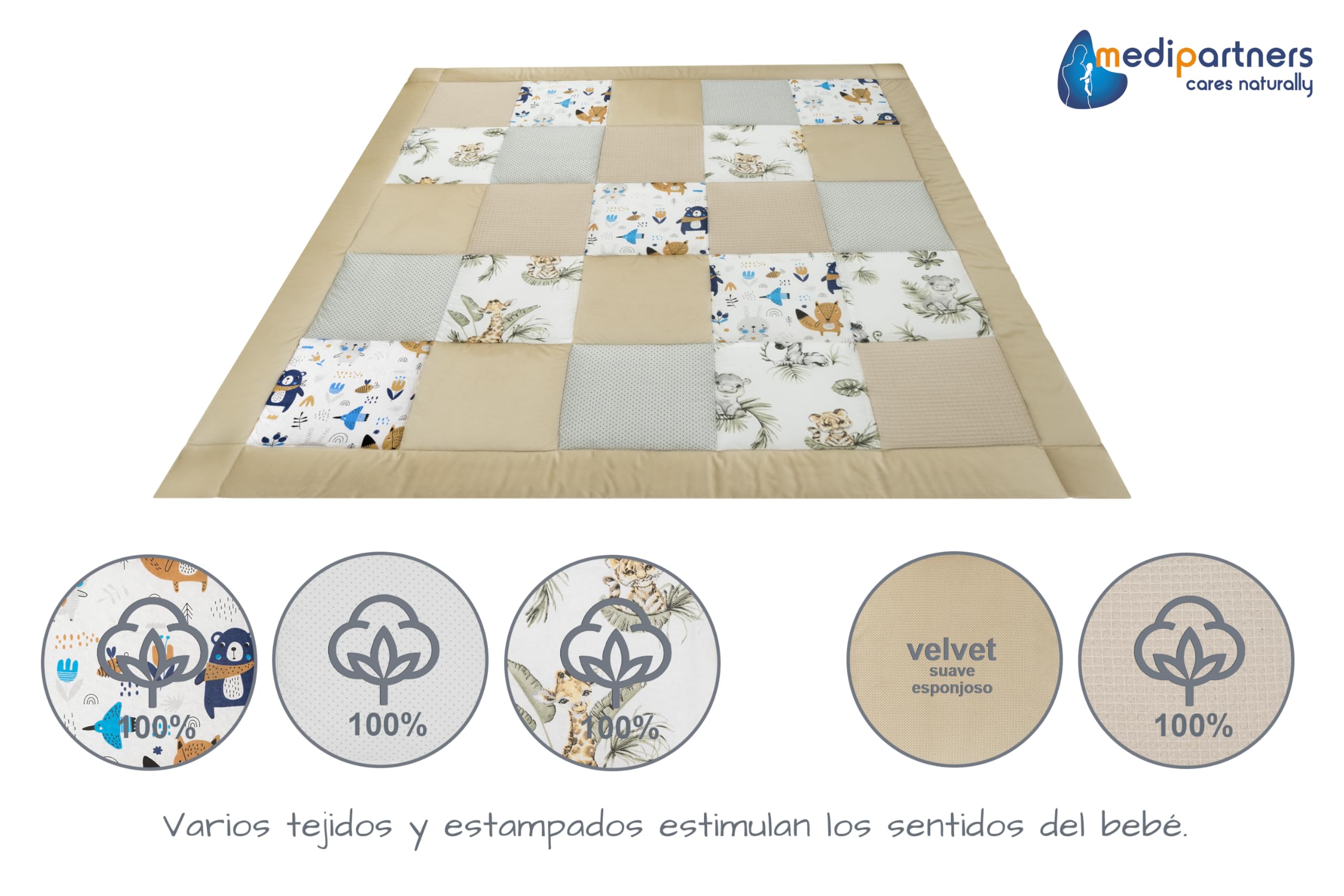 Medi Partners Manta de bebé 100% Algodón 120x120cm Multifuncional Grueso Suave Alfombra de Juego Inserto Parque