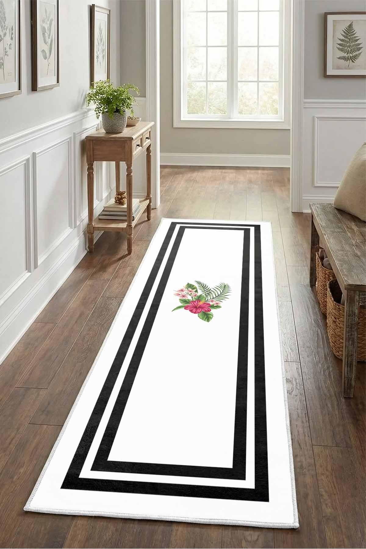 Monnhein Siyah Yolluk Black-14 - Yıkanabilir, Kaymaz Taban, Dijital Baskılı, Leke Tutmaz, İnce Hav, Modern Koridor, Mutfak, Antre ve Salon için Dekoratif Yolluk
