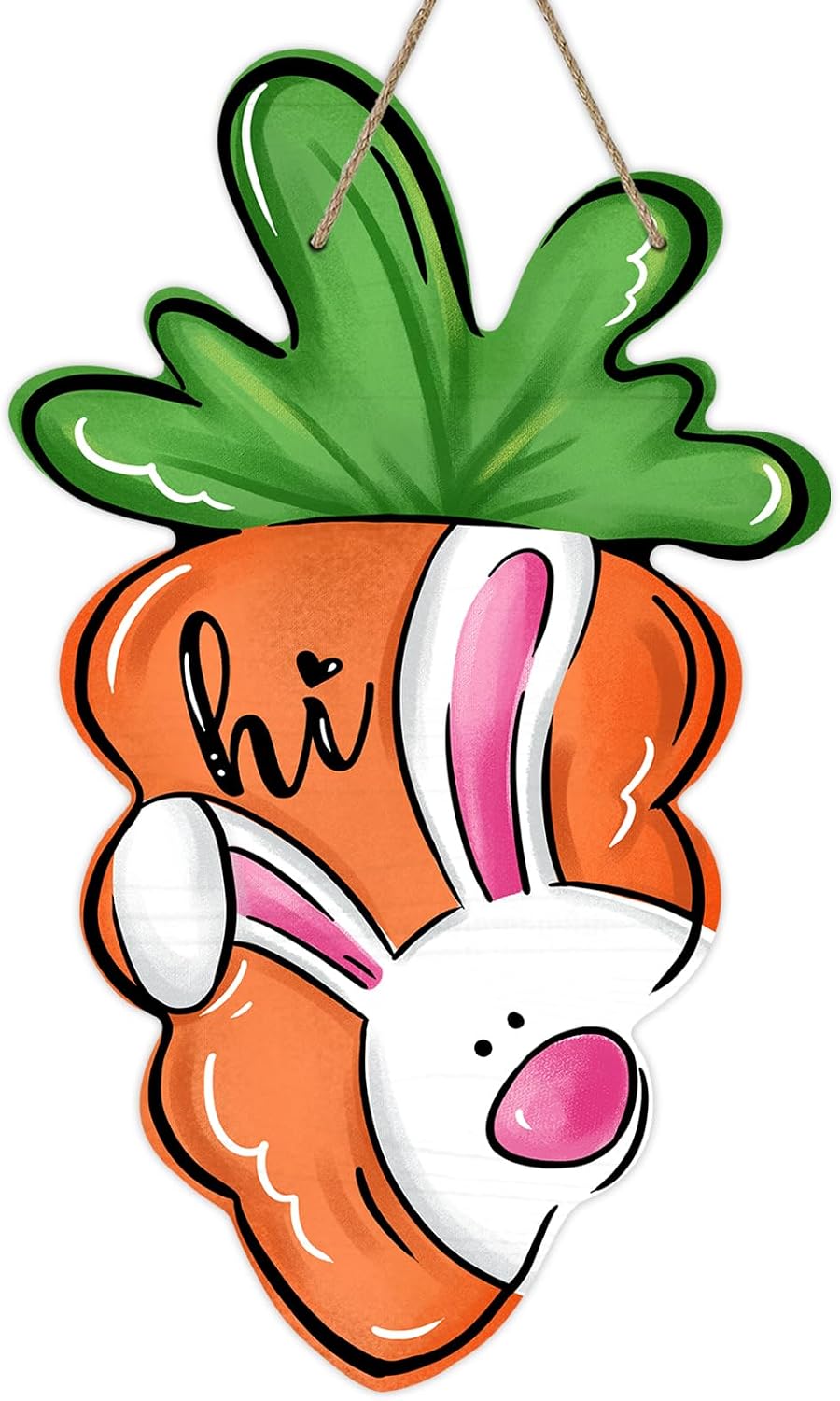 Deroro Easter Carrot Bunny Hi Front Door Sign, Cute Rabbit Wood Door Hanger
