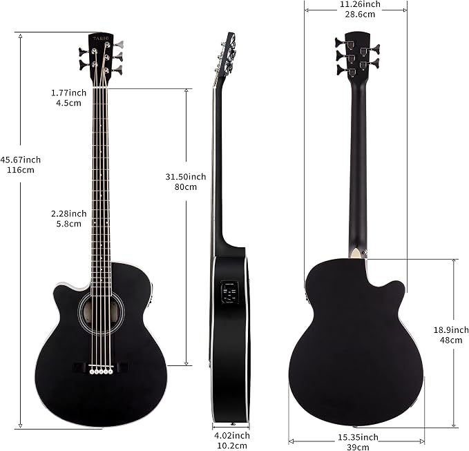 TARIO Left-handed 5 String Electric Acoustic Bass spruce top Mahogany back sides miniatura 2