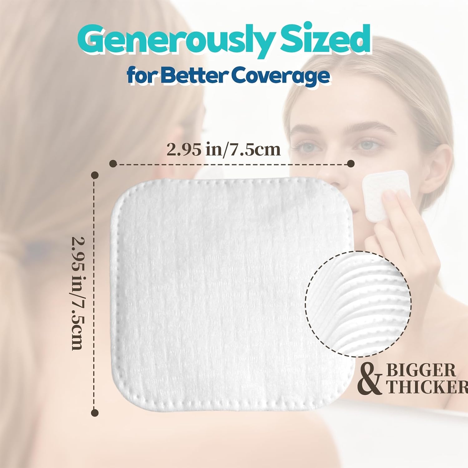 Large Cotton Pads for Face (70 Count) – No Tear & Lint-Free, Triple-Layer Thick Rounds for Makeup Remover, Toner, Exfoliation & Skincare