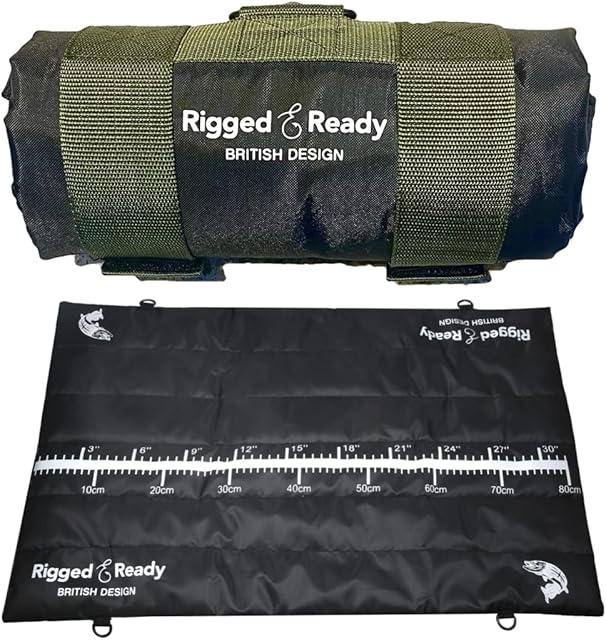 Travel Unhooking Mat by Rigged and Ready. 82 x 50cm (27 x 10cm folded) 220g fish landing mat 80 cm measure sling hooks and S carry carabiner