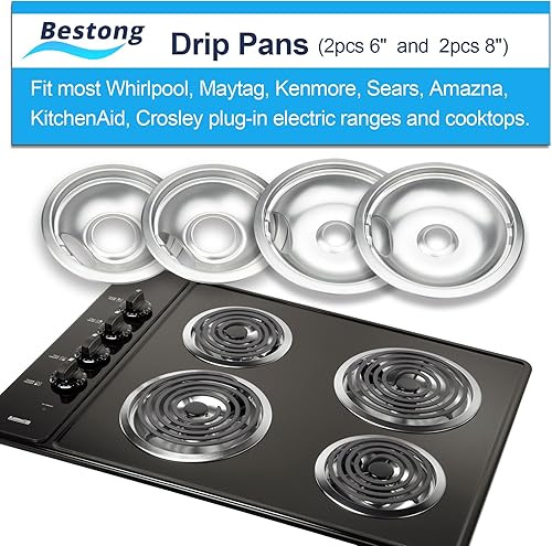 Miniatura 9 de Cubiertas para quemador de estufa eléctrica Whirlpool W10278125 W10196405 W10196406, paquete de 4 (3) 6 pulgadas y (1) 8 pulgadas