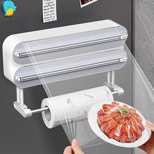 Miniatura 6 de Dispensador magnético de plástico con soporte para toallas de papel, dispensador y organizador de papel de aluminio 3 en 1 y papel de aluminio y