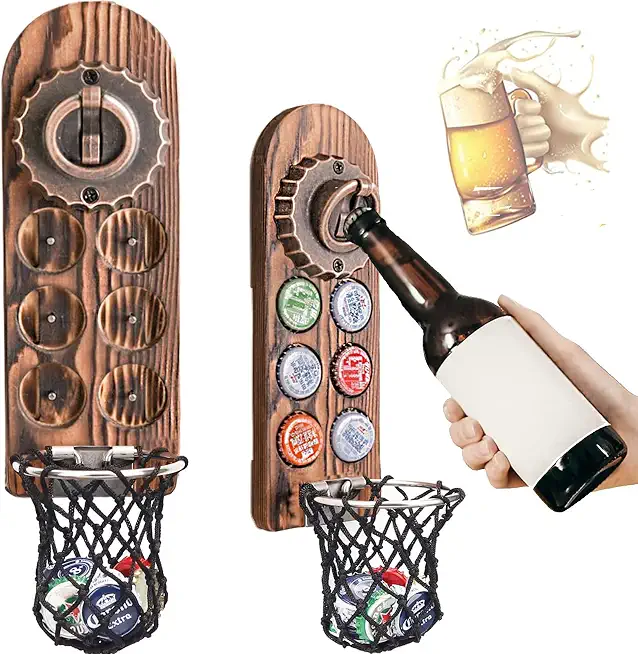 Magnetic Bottle Openers with Catcher, Wall Mounted Wooden Beer Bottle Opener, Personalised Traceless Bottle Opener, Home Bar Accessories for Kitchen, Outdoor, Ideal Beer Gifts for Men