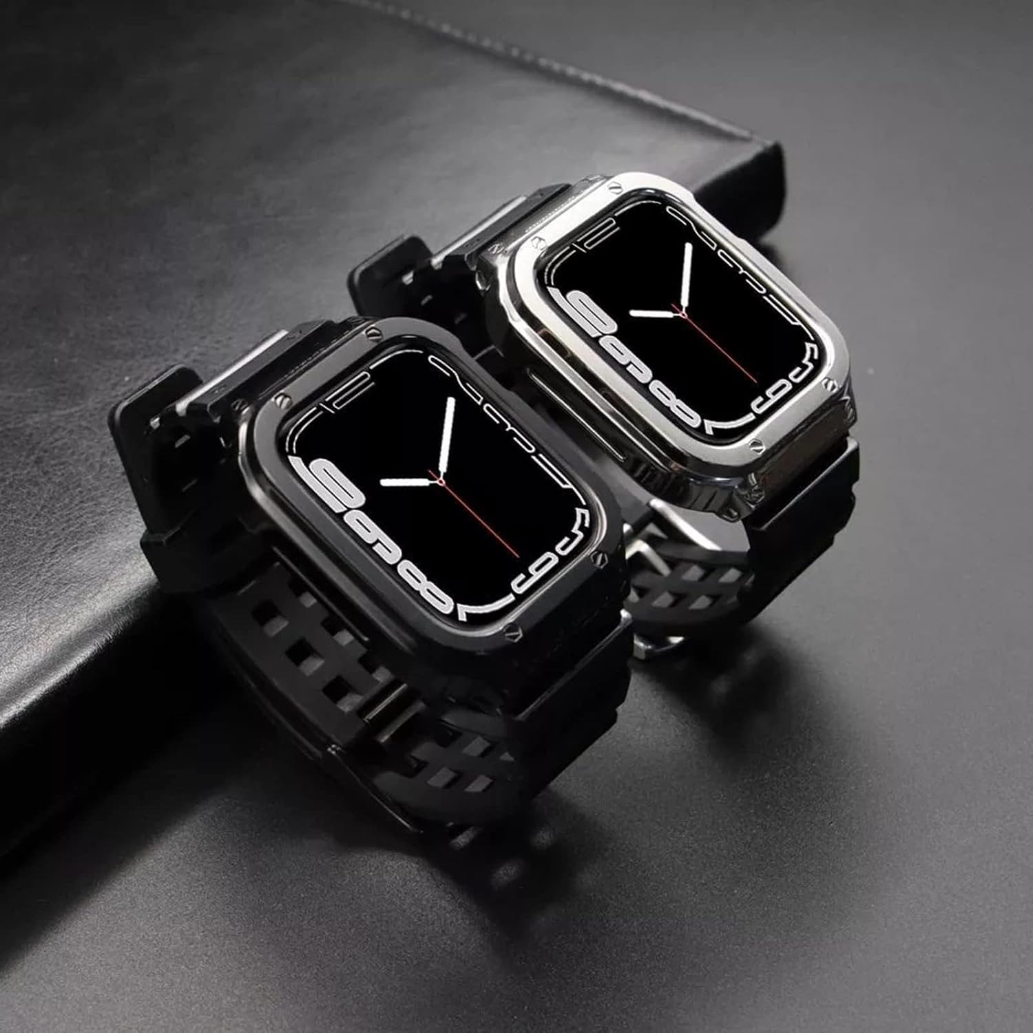 SUPLINK Stainless Steel Case and Band Compatible for Apple Watch 44mm, Metal Rugged Protective Cover and TPU Band for Apple Watch Series 6/SE/5/4 - Men (Space Grey)