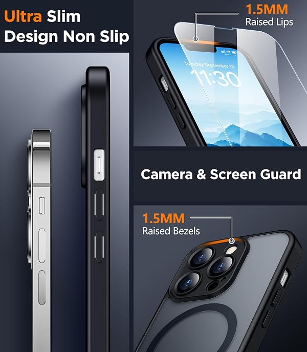 SPIDERCASE for iPhone 13 Pro Max Case, Magnetic Translucent Matte Case with 2PCS Tempered Glass Screen Protector Slim Phone Case for iPhone 13 Pro Max 6.7'', Black by SPIDERCASE - Image 4