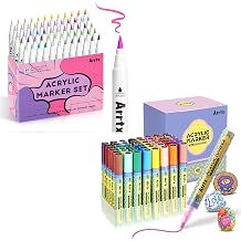 Arrtx Paint Markers Paint Pens, Acrylic Paint Pens for Artists Adults Coloring Drawing Cartoon Anime Comic - 60Pcs Brush Tip& 48Pcs 3mm Medium Tip Paint Markers