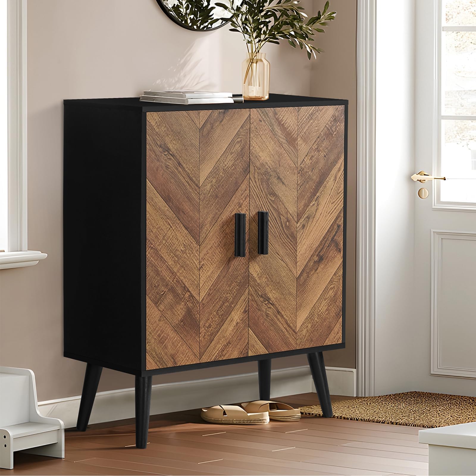 Iwell Storage Cabinet with 2 Shelves & Doors, Sideboard Buffet Cabinet with Storage, Entryway Cabinets, Accent Cabinets for Living Room, Dining Room, Entryway, Black