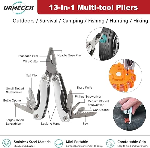 Miniatura 4 de Kit de reparación de neumáticos planos con tapones, bengalas de carretera, alicates multifunción, herramientas de emergencia para automóviles en