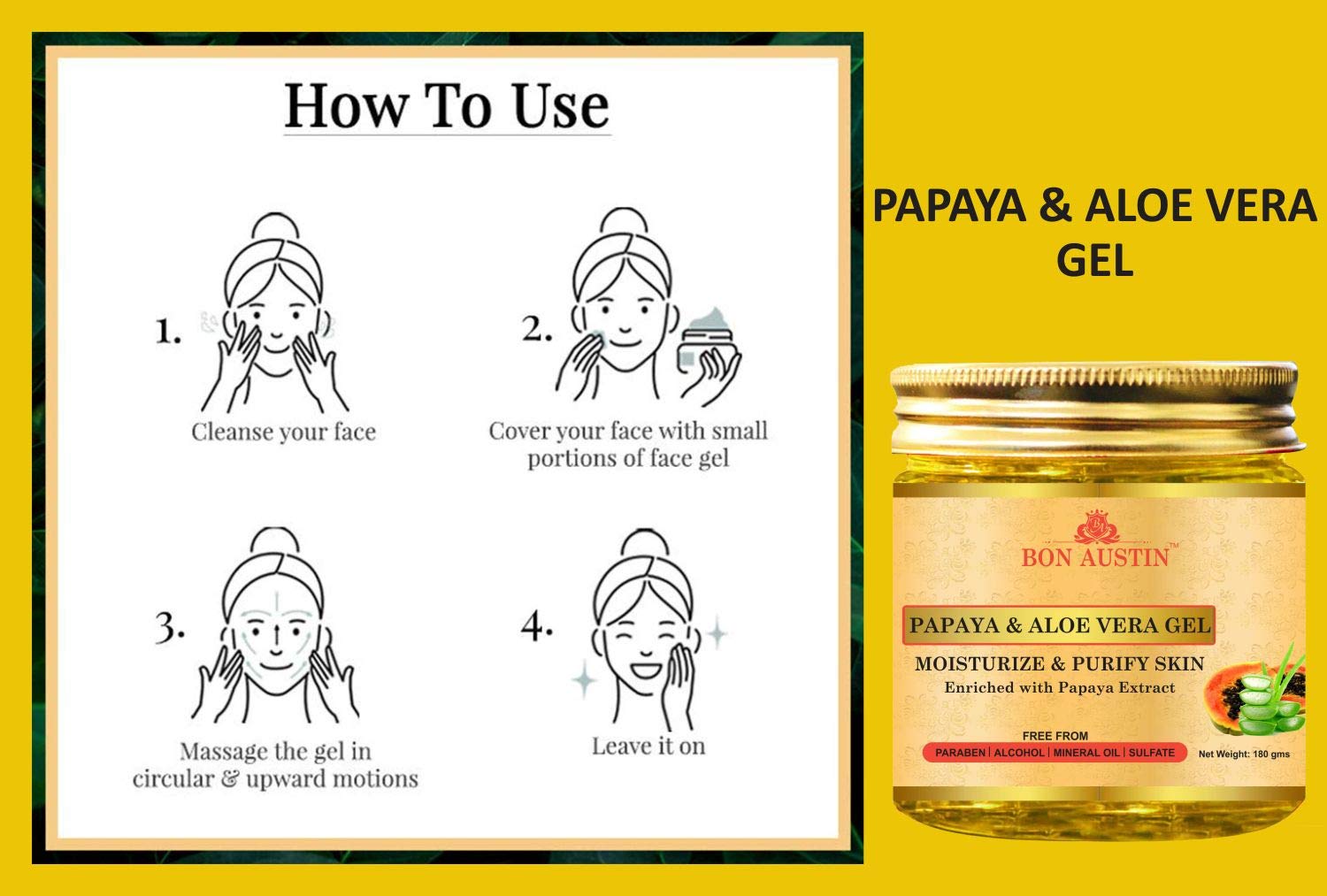 Bon Austin Premium Papaya & Aloe Vera Face Gel- For Anti Ageing & Fairness(180 Gms) 3