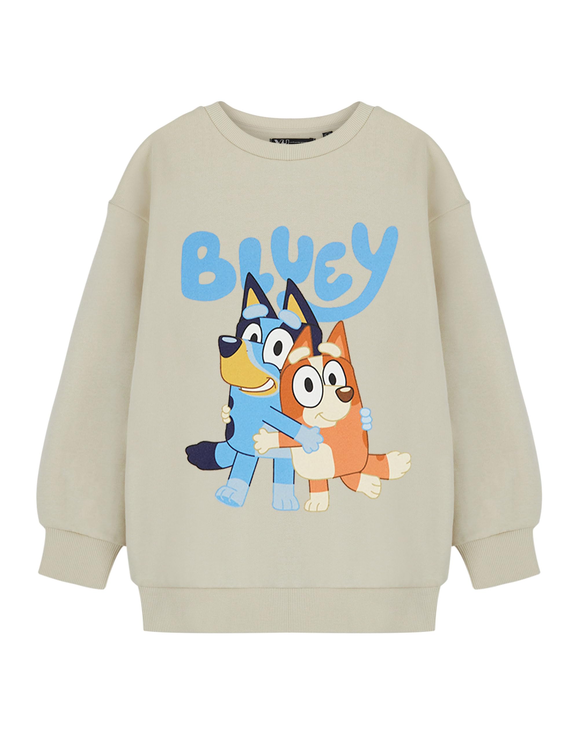 Bluey and Bingo Kids Beige Cartoon Long Sleeve Graphic Tee | Classic Crew Neck Pull On Casual Wear Top for Unisex Kids