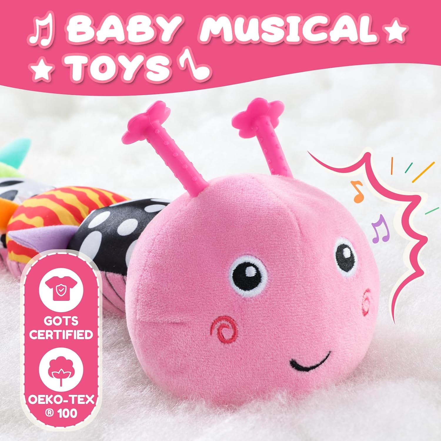 AWOTOY Baby Toys 0-6-12 Months Musical Caterpillar Plush Stuffed Animals image 2