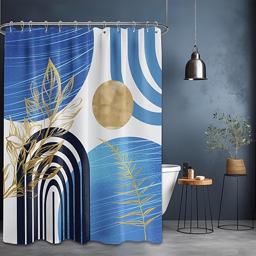 Miniatura 40 de Cortina de ducha moderna de mediados de siglo en blanco y negro, cortinas de ducha para hombre, juego de decoración de baño para hombres, patrón