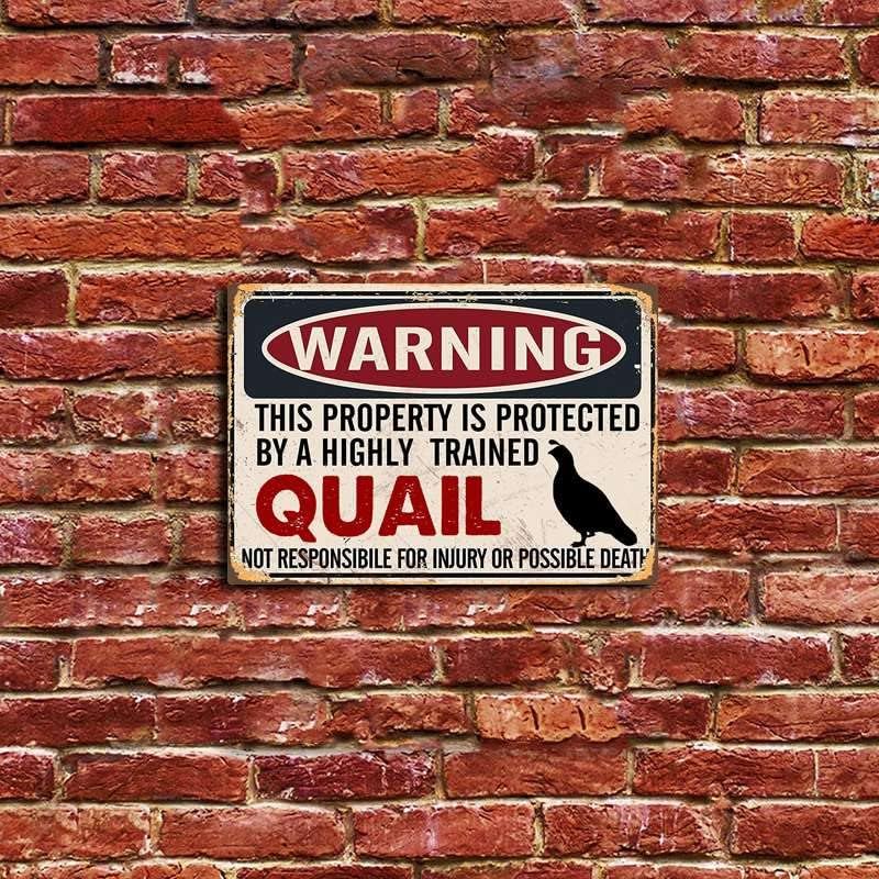 Miniatura 5 de Letrero de advertencia de codorniz divertido con texto en inglés "Warning Property Protected by Quail" (propiedad protegida por codorniz), letrero