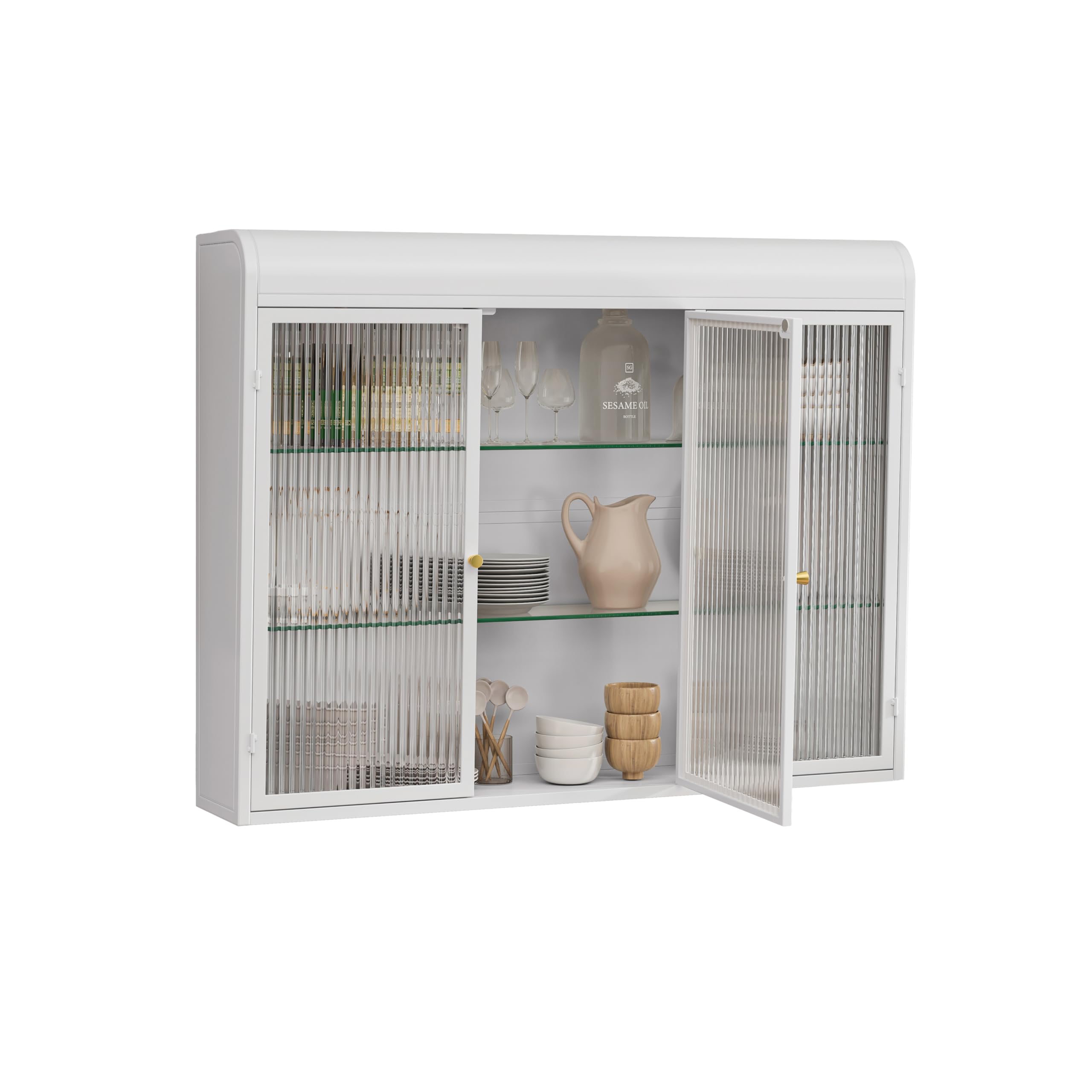 Cabinet in vetro a 3 porte, con montaggio a parete, per la casa e il bagno (bianco)