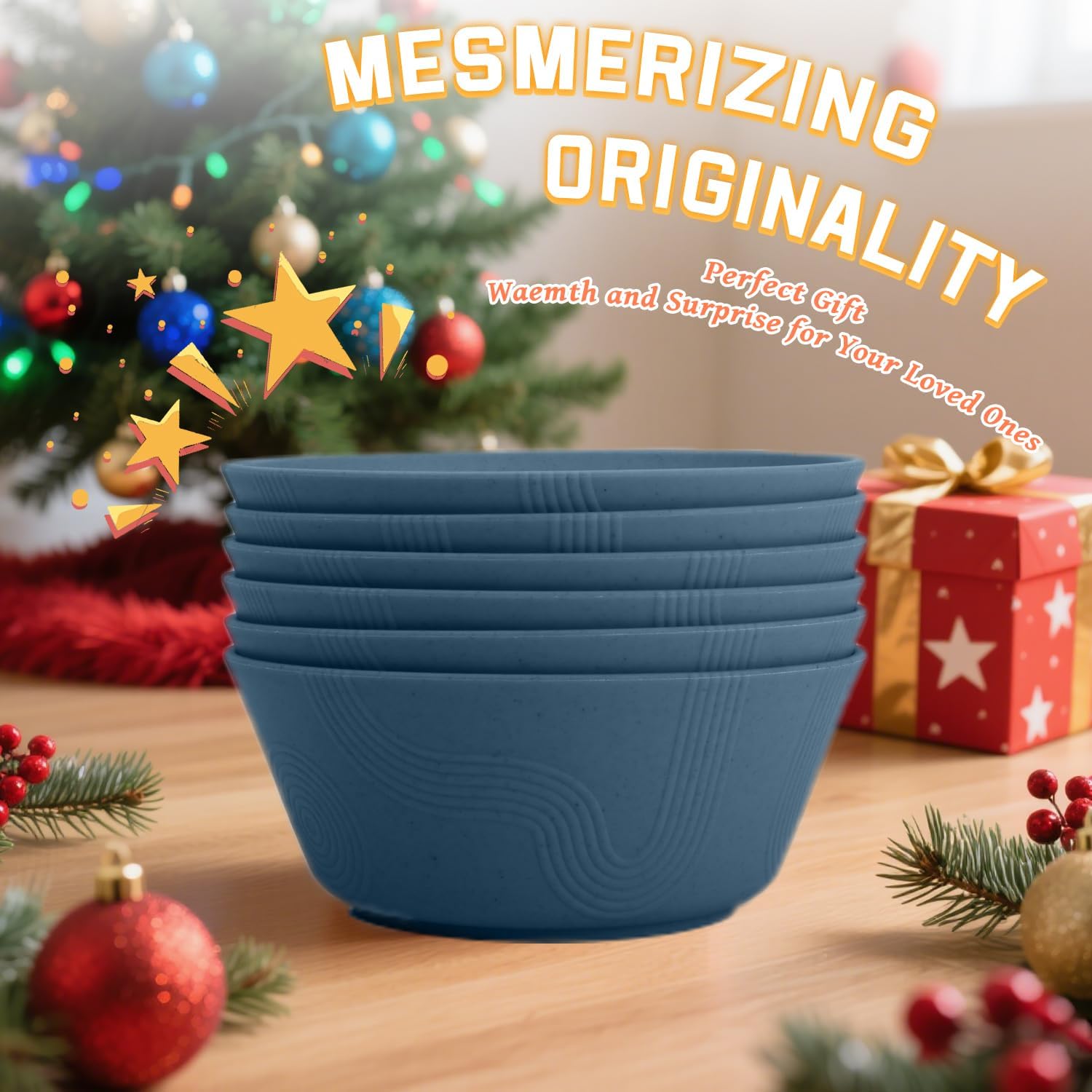 Homienly Wheat Straw Bowls, Unbreakable Soup Bowls Set of 6, Alternatives Plastic Bowls Microwave Safe, Dishwasher Safe Stackable 36oz Large Cereal Bowl for Kitchen, Camping, Serving (Navy Blue) - Image 7