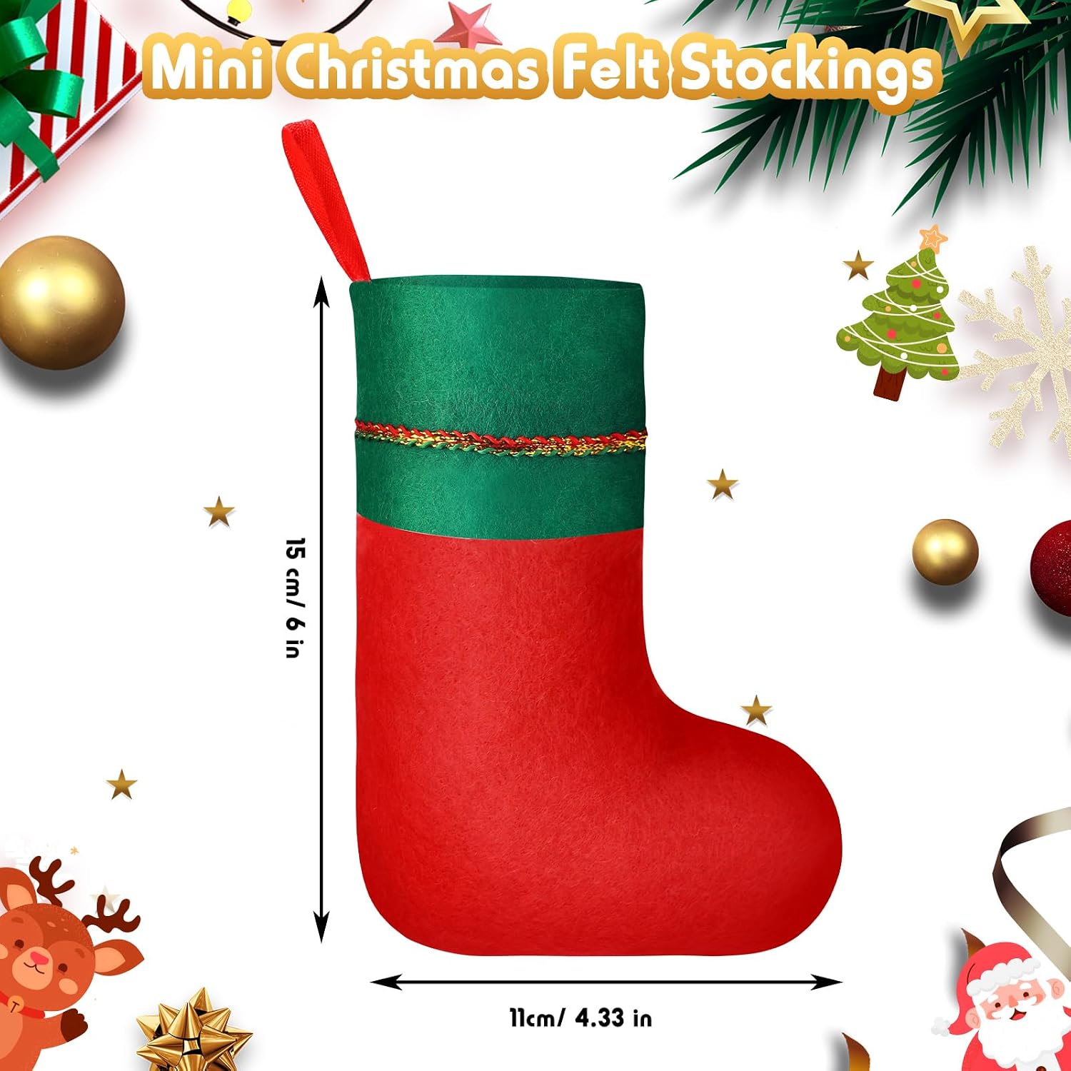 Shappy 100 Pcs 6 Inch Mini Christmas Stockings Bulk, Retro Color image 2