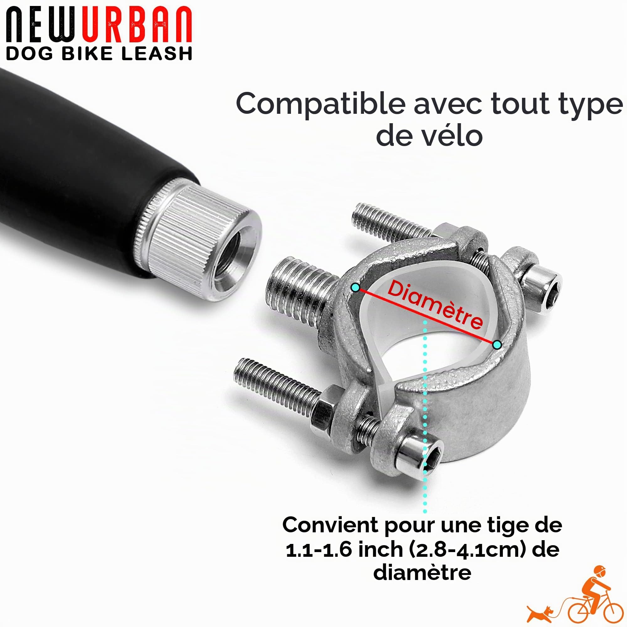 NEWURBAN Laisse de Vélo Pour Chien – Mains Libres – Acier – Entraînement Jogging Cyclisme