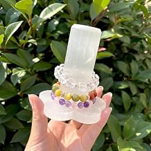 Yookeer Natural Selenite Bracelet Holder Display Stand Crystal Healing Jewelry Holder Selenite Cube Tower for Crystal Lovers Jewelry Wrap Organizer Shelf Bangles Charging Clean