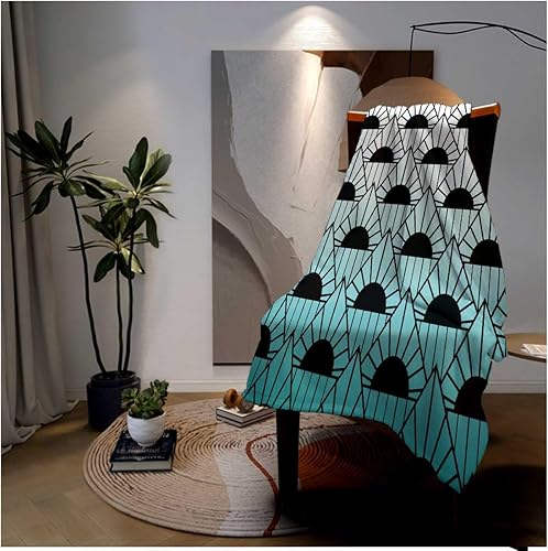 Miniatura 3 de Soft Plush Blankets White Cyan Gradient Abstract Geometric Lines Mantas Personalizadas Coquette Room Decor 30inch X 40inch