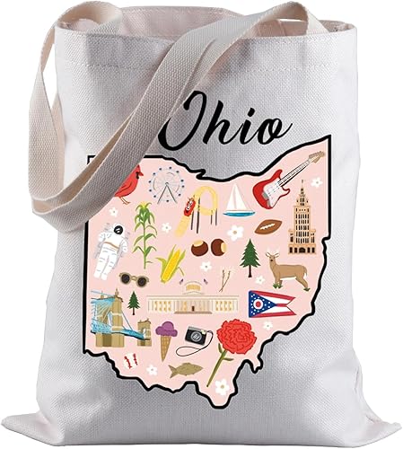 BLUPARK Ohio State Map Tote Bag Ohio Souvenir Gift Ohio Travel Shopping Bag Ohio Lovers Gift