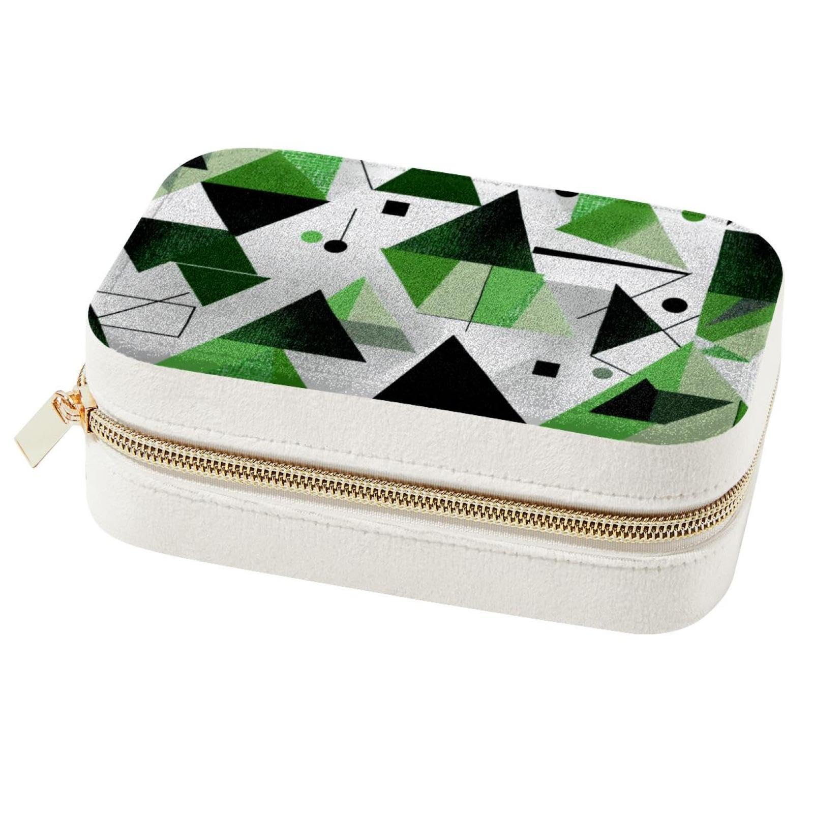 Boîte à bijoux motif géométrique vert en velours pour colliers et bagues