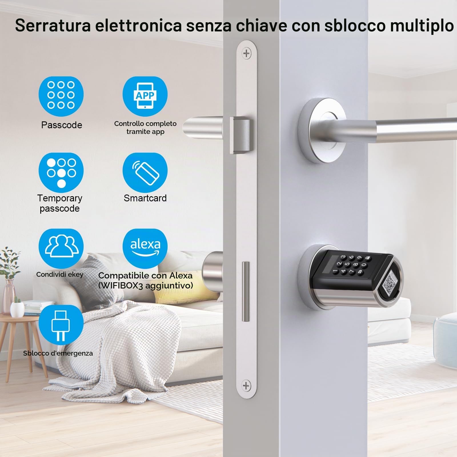 WELOCK Serratura Smart PCB51 con Password,Carte RFID e Bluetooth APP | Serratura Elettronica WiFi(necessità welock wifibox),serratura porta blindata IP65,Cilindro 30x30 per porte 30-70mm,SmartLock