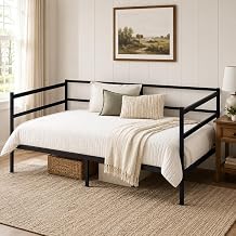 NAFORT Twin Metal Daybed Frame, 660 lb Capacity, Steel Slat Support, 3-Sided Guardrails, 11-Inch Underbed Storage, No Box Spring Needed, Black