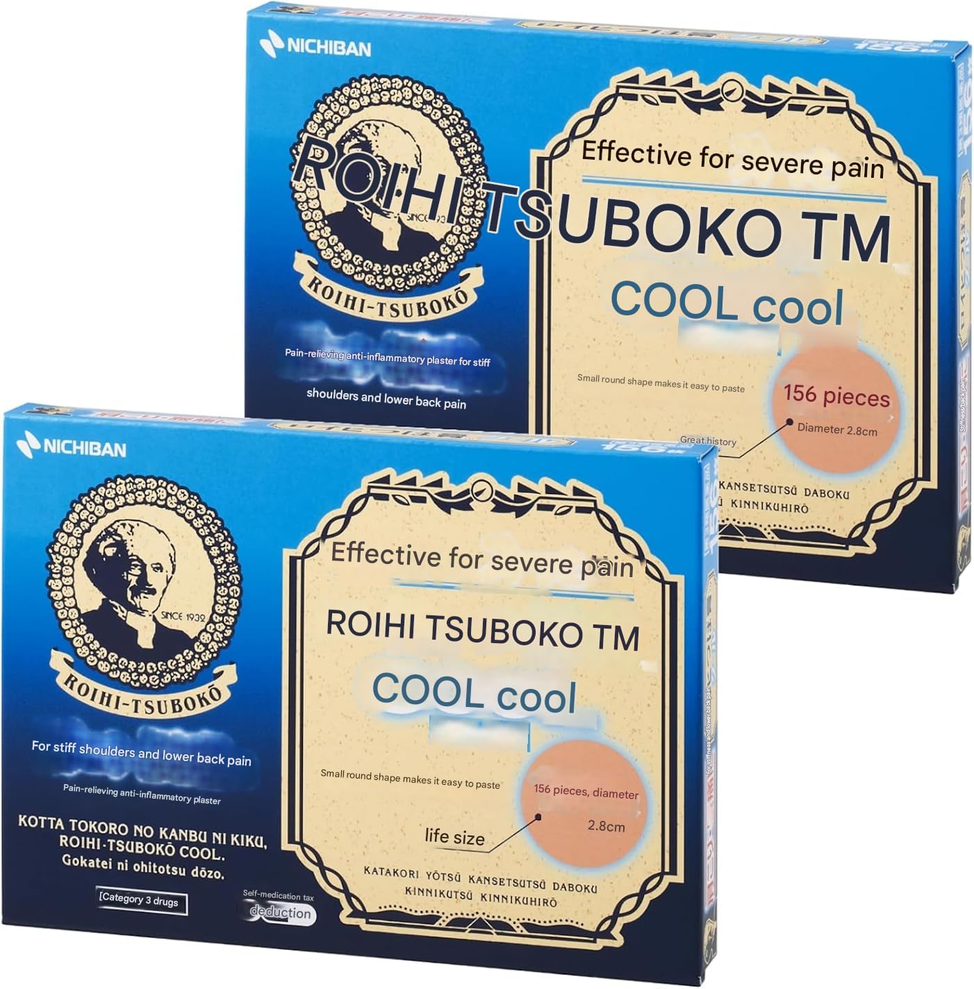 Nichi-ban Roi-hi Tsu-boko Cool Patches 156pcs x 2pack - Large 2.8cm Circular Design for Shoulders, Lower Back, Knee, or Any Muscle - Cooling Sensation - Japanese Patch