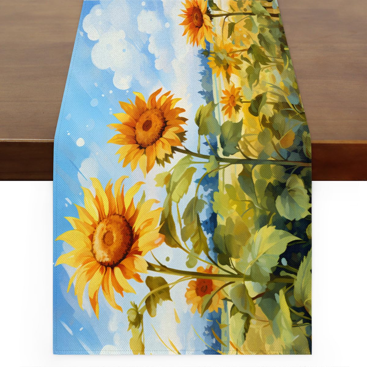 Chemin de table tournesols d'été 33 x 183 cm, accessoire de décoration de table de cuisine