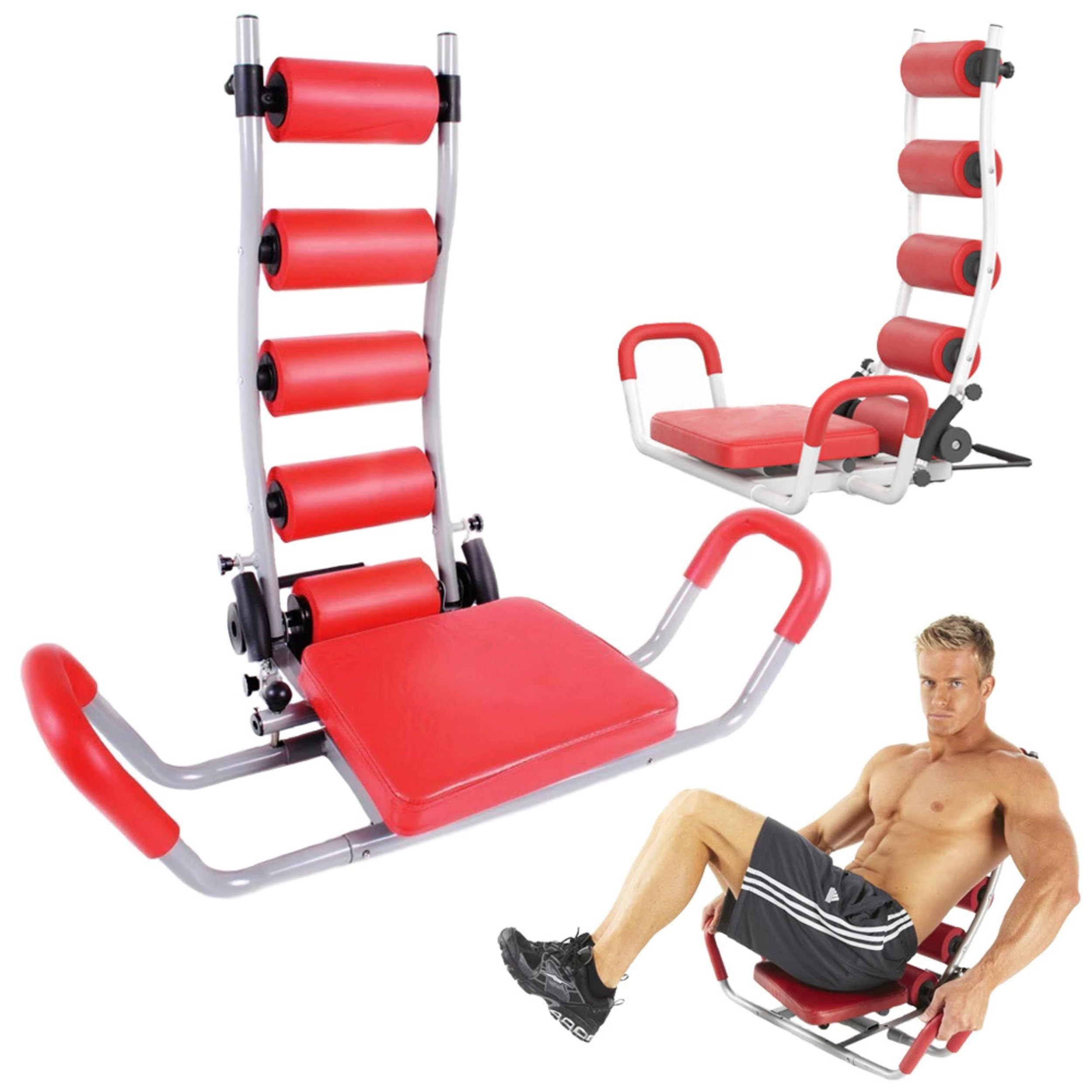 PARENCE.- máquina de fuerza abdominal – asiento giratorio, equipo de fitness en casa para abdomen, cintura, brazos y muslos – varios ejercicios, 3 niveles de resistencia, reposacabezas cómodo
