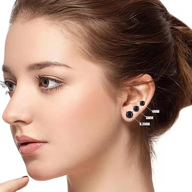 925 Sterling Silver Black Earrings for Men, Natural Black Onyx Stud Earrings for Women Hypoallergenic Perfect Jewelry Gifts